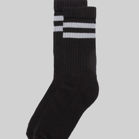 Double Stripe Crew Sock: Black/White