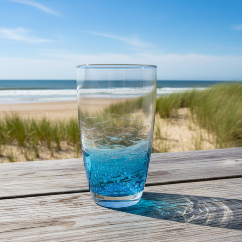 Highball Fish Cut Glass: Blue/Clear