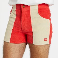 Stretch Corduroy Short: Red & Sand