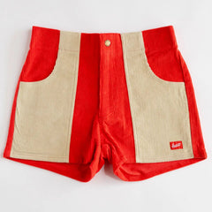 Stretch Corduroy Short: Red & Sand