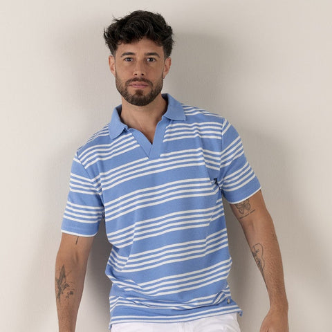 Striped Bolzano Polo S/S: Ocean