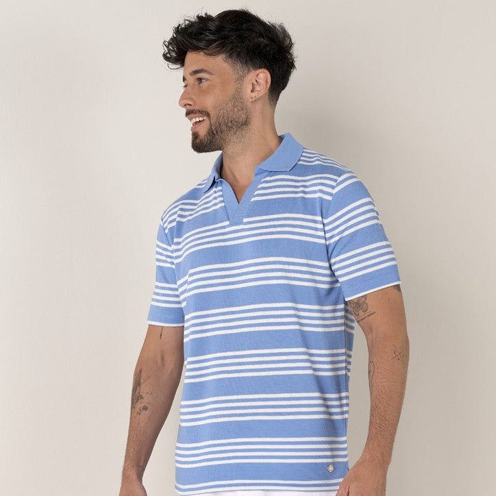 Striped Bolzano Polo S/S: Ocean