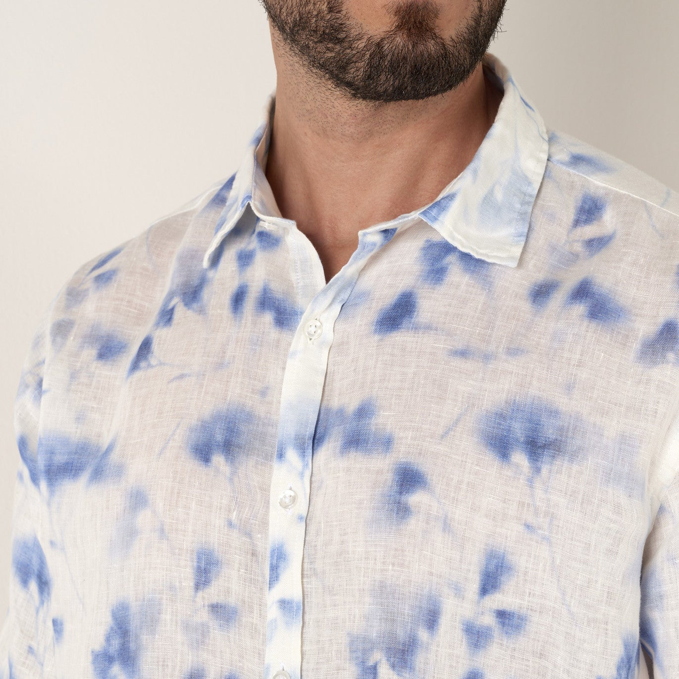 Floral Print Linen Cala Shirt L/S: White