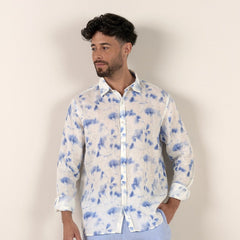 Floral Print Linen Cala Shirt L/S: White