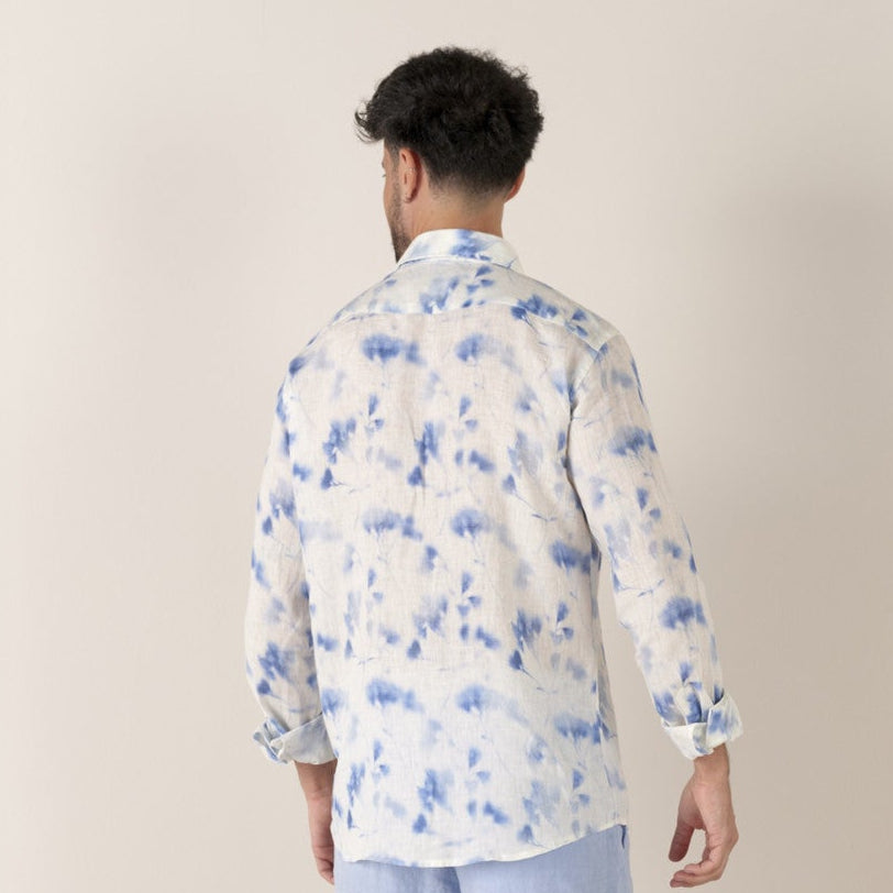 Floral Print Linen Cala Shirt L/S: White