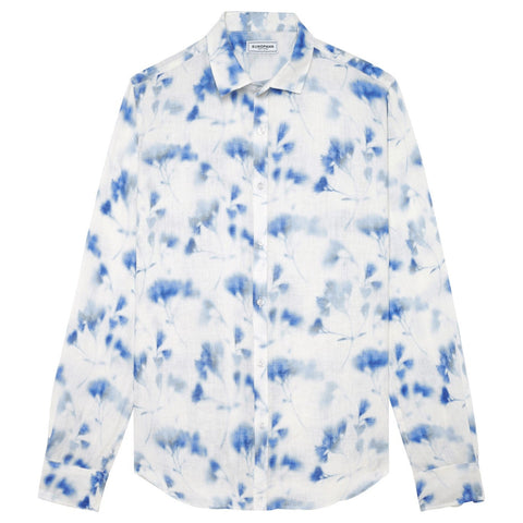 Floral Print Linen Cala Shirt L/S: White