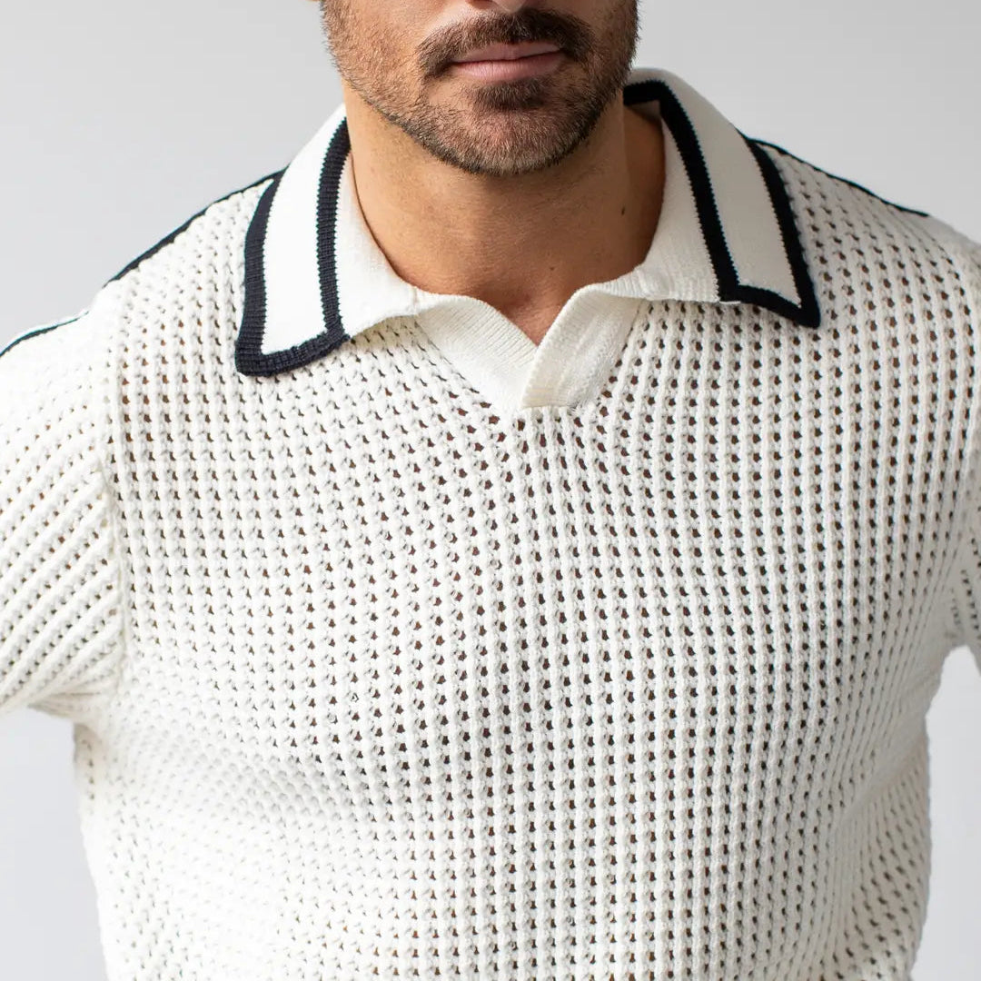 Matteo Crochet Knit Pull Over: White