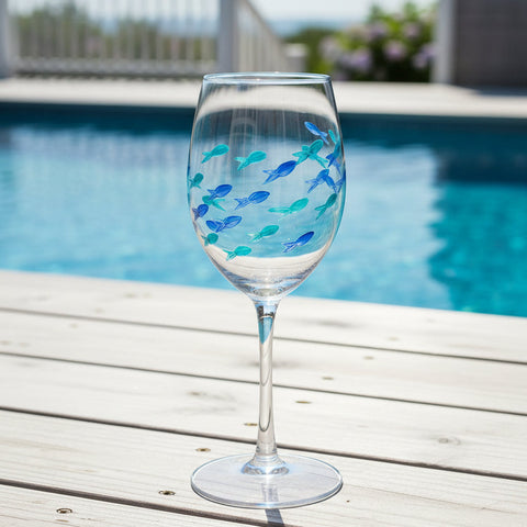 Etched Fish Wine Glass: Blue/Green