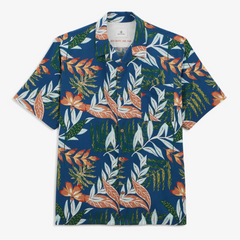 Leaf Print Caracas Shirt S/S: Nation Blue