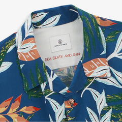 Leaf Print Caracas Shirt S/S: Nation Blue
