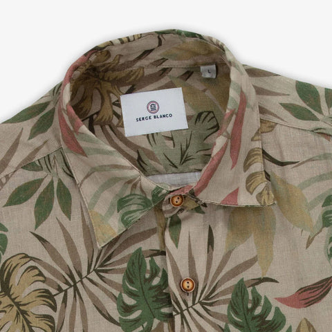 Tropical Leaves Print Charles Shirt L/S: Camel
