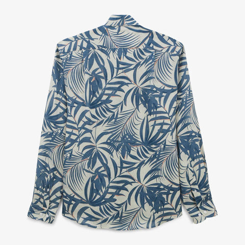 Linen Leaf Print Charles Shirt L/S: Denim