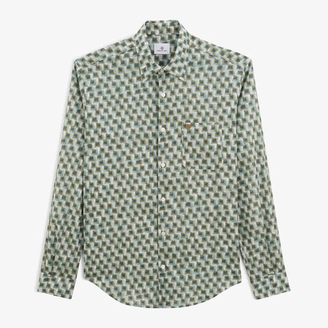 Squares Print Charles Shirt L/S: Almond