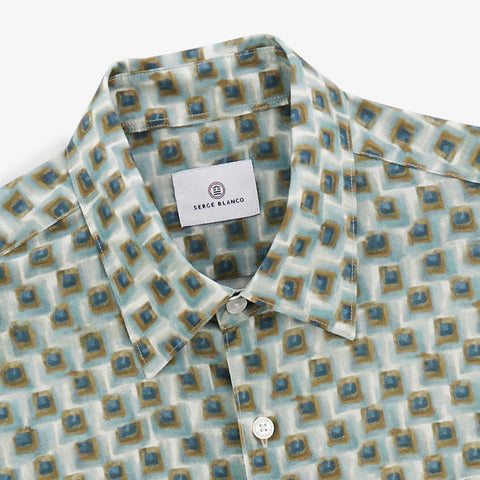 Squares Print Charles Shirt L/S: Almond