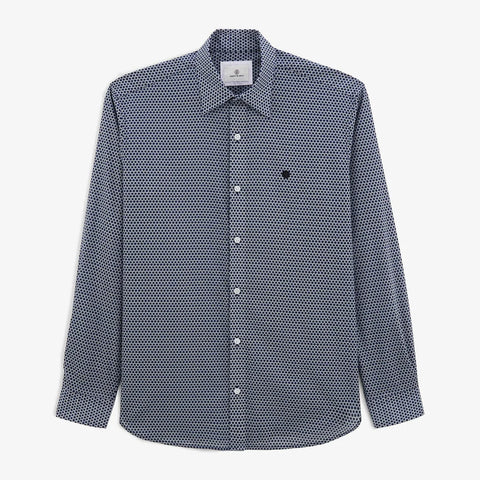 Repeat Hexagon Print Charles Shirt L/S: D. Navy