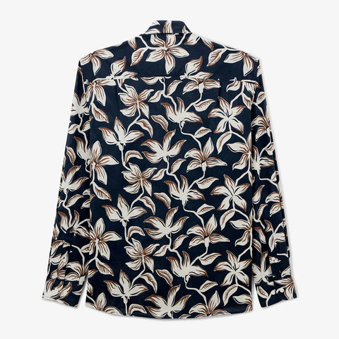 Hibiscus Print Charles Shirt L/S: Dark Navy