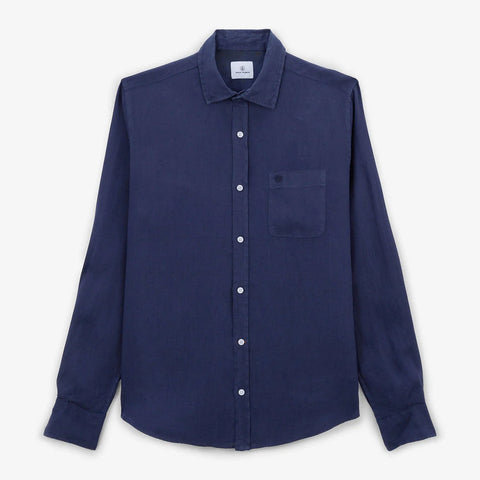 Solid Linen Shirt L/S: Denim Blue