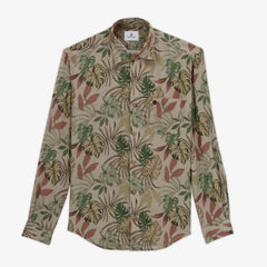 Tropical Leaves Print Charles Shirt L/S: Camel