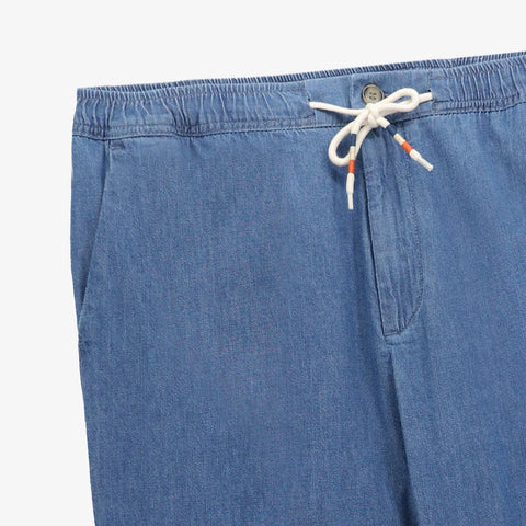 Elastic Waistband Chambray Pant: Denim Blue