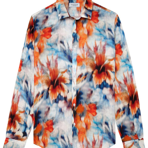 Floral Print Linen Cocoa Shirt L/S: Orange