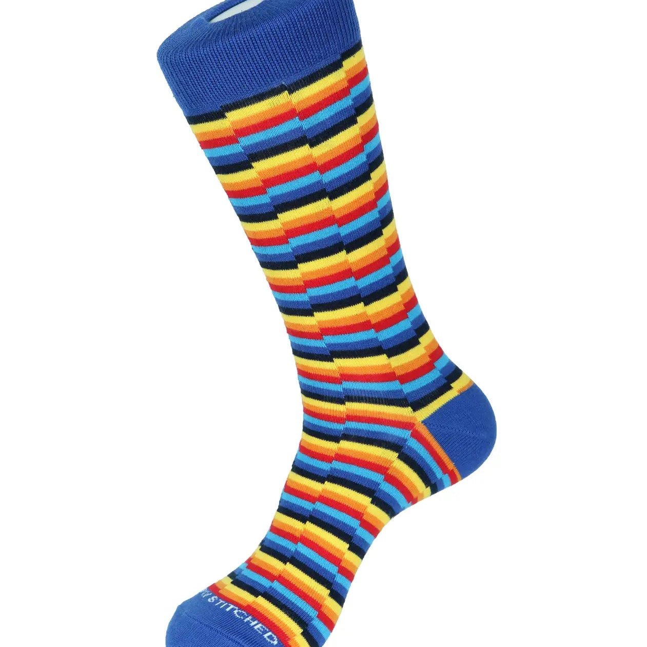 Uneven Stripe Sock: Blue/Red/Yellow