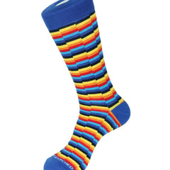 Uneven Stripe Sock: Blue/Red/Yellow
