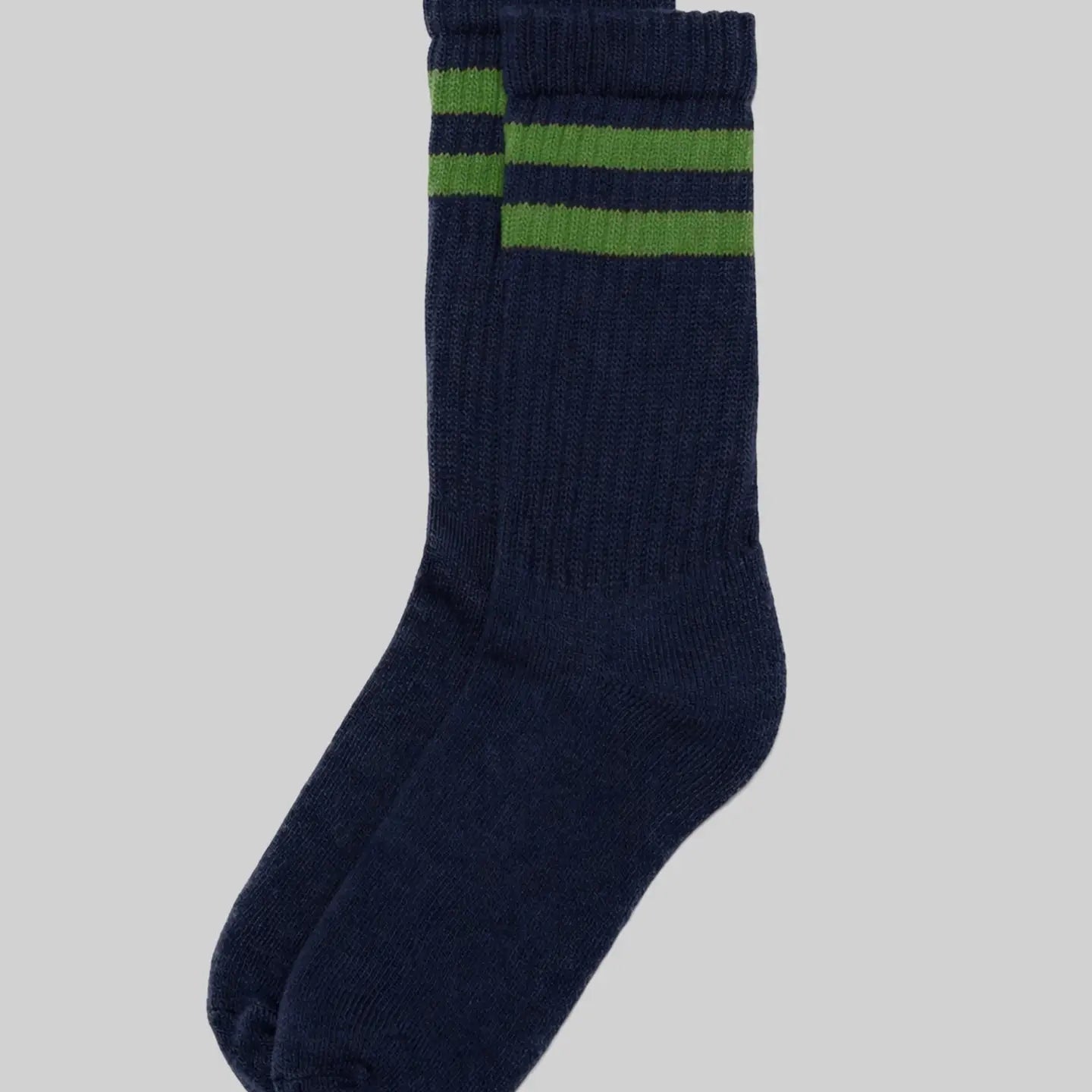 Double Stripe Crew Sock: Navy/Green