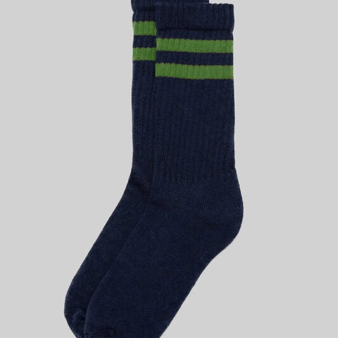 Double Stripe Crew Sock: Navy/Green