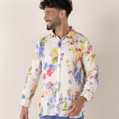 Floral Print Linen Diego Shirt L/S: Multi