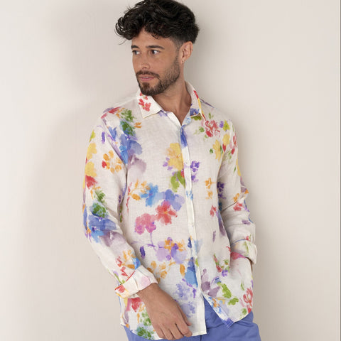 Floral Print Linen Diego Shirt L/S: Multi