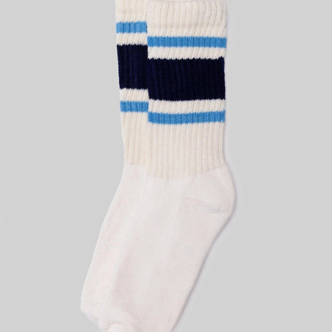 Retro Stripe Crew Sock: Navy/Blue
