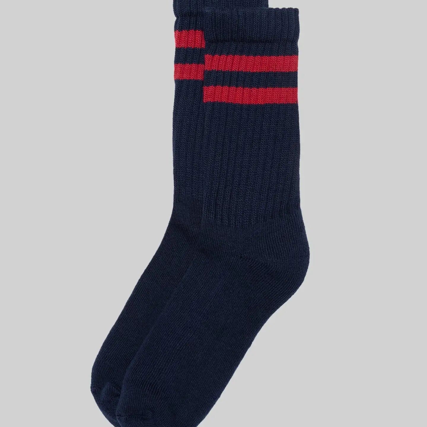 Double Stripe Crew Sock: Navy/Red