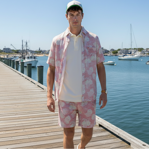 Linen Pomegranate Print Shirt S/S: Rose
