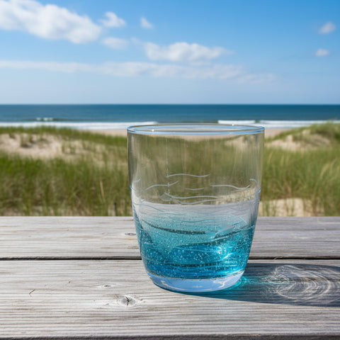 Tumbler Fish Cut Glass: Blue/Clear