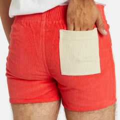 Stretch Corduroy Short: Red & Sand