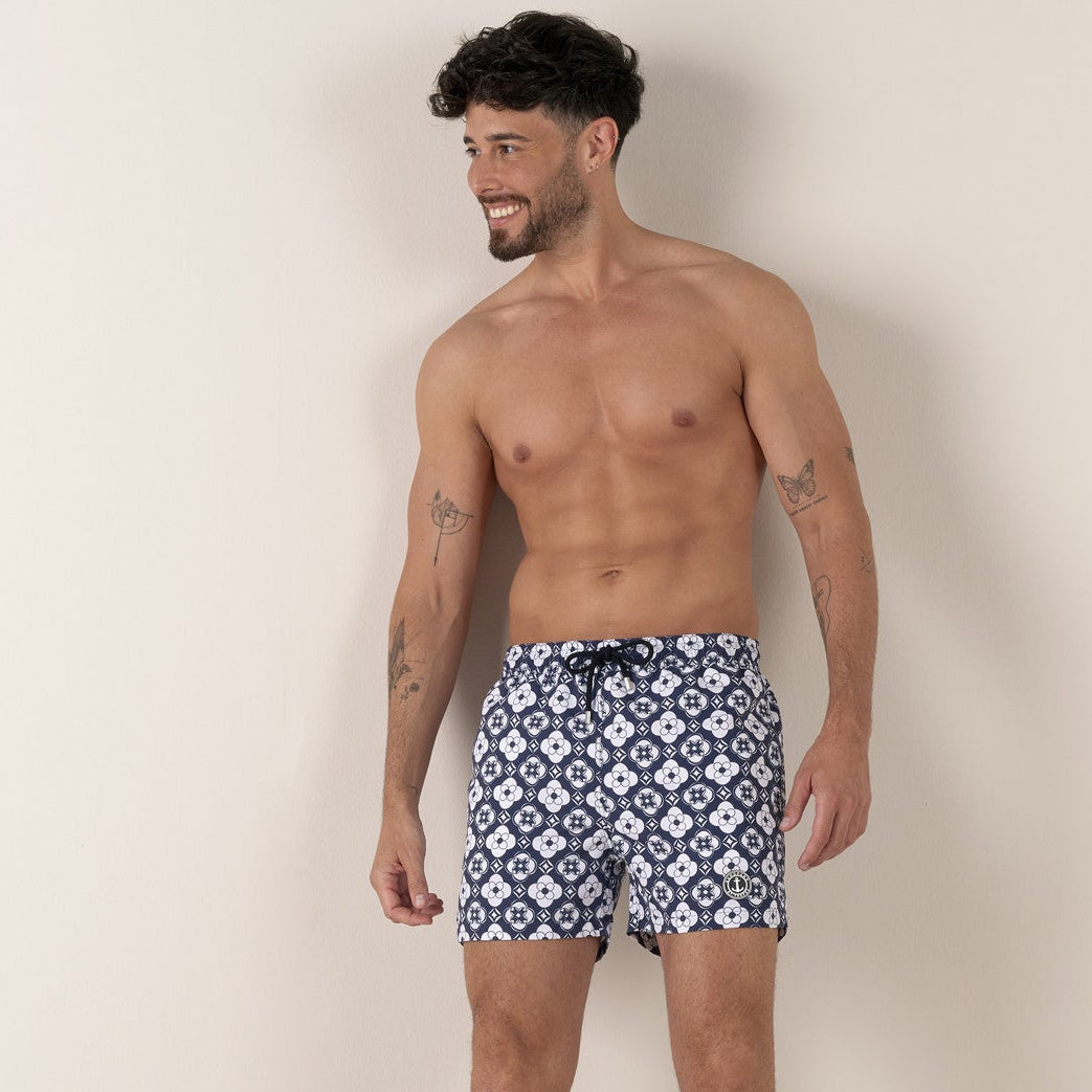 Geometric Print FLORES Swim: Dark Navy