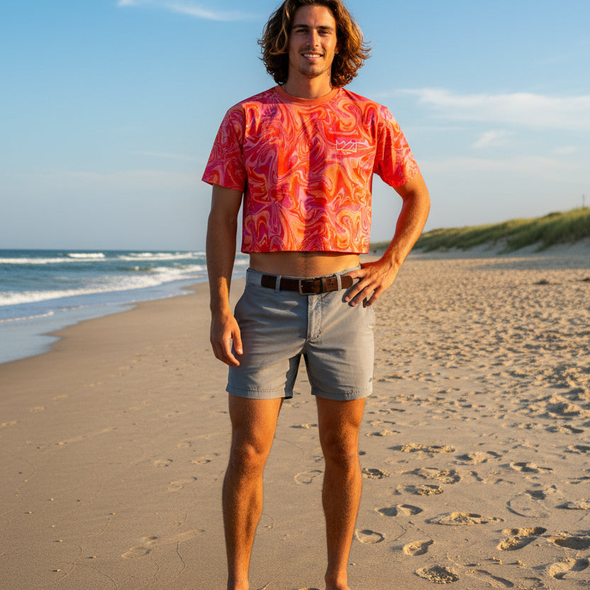 Red Watermarble Crop Top S/S
