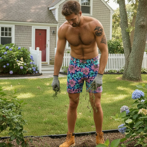Palm Springs Beachy Floral Stretch Short: Navy