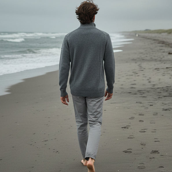 Button Collared Sweater L/S: Slate & Navy