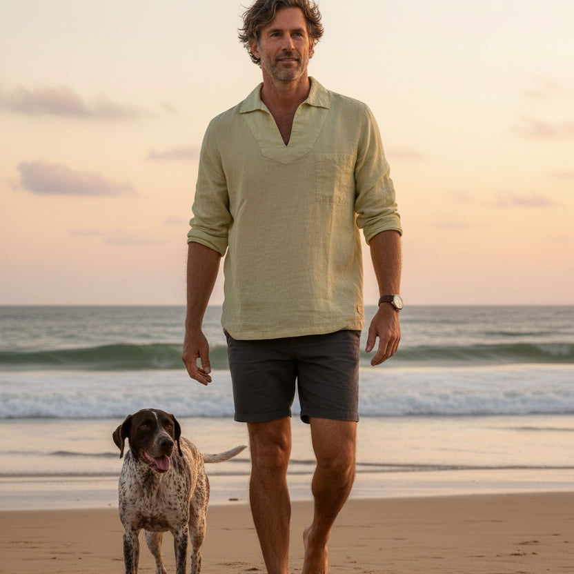 Linen Fisherman's Smock: Gravel