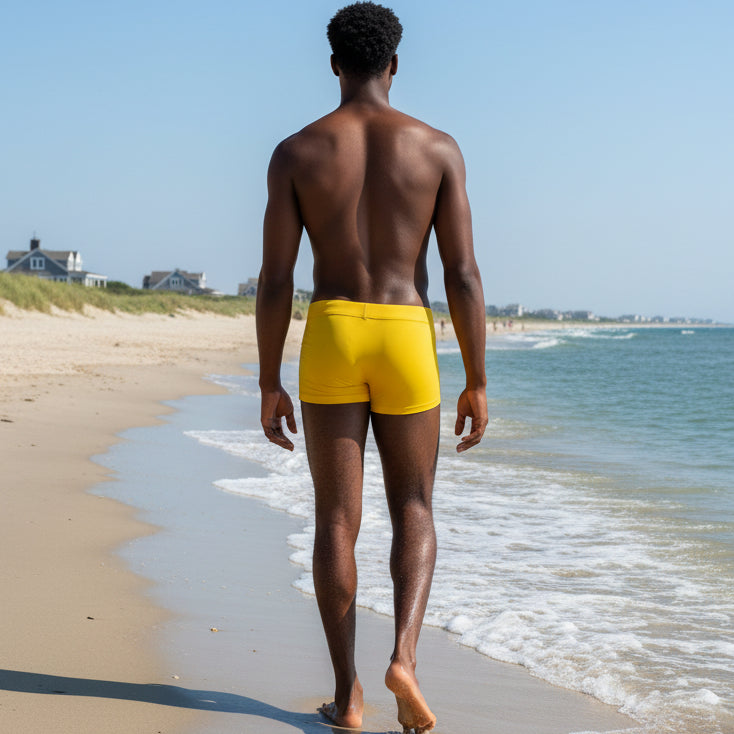 Color-Block Swim Trunk: Sunset Gold