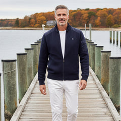 Mitzi Full-Zip Wool Blend Sweater: Dark Navy