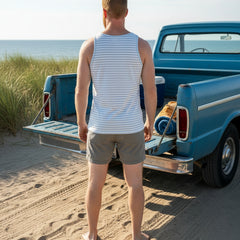 Printed Tank: White/ Blue Stripe