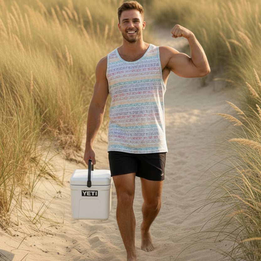 Rainbow Fish Stripes Stretch Tank: White