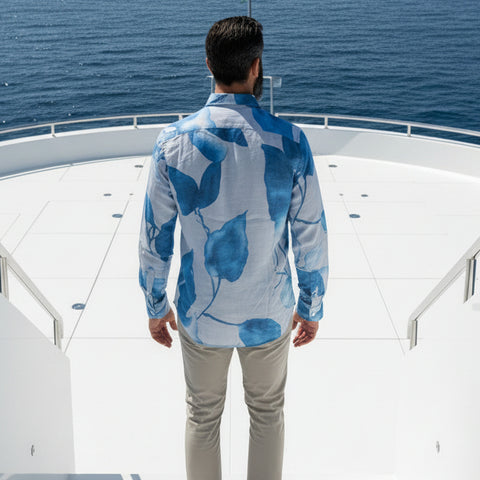 Bliss Floral Linen Shirt L/S: Sky Blue
