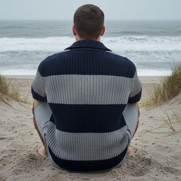 Collared Striped Sweater L/S: Navy & Grey