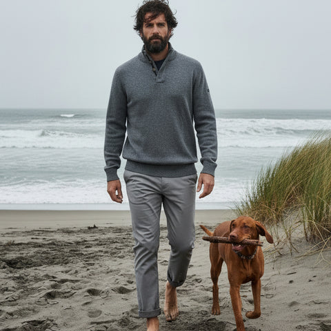 Button Collared Sweater L/S: Slate & Navy