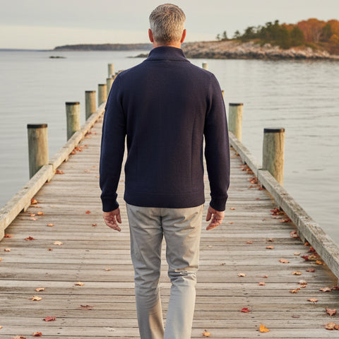 Mitzi Full-Zip Wool Blend Sweater: Dark Navy