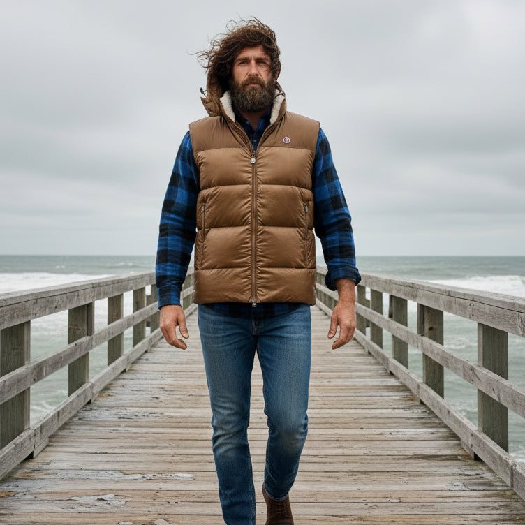 Daman Sleeveless Hooded Puffer Jacket: Chocolate