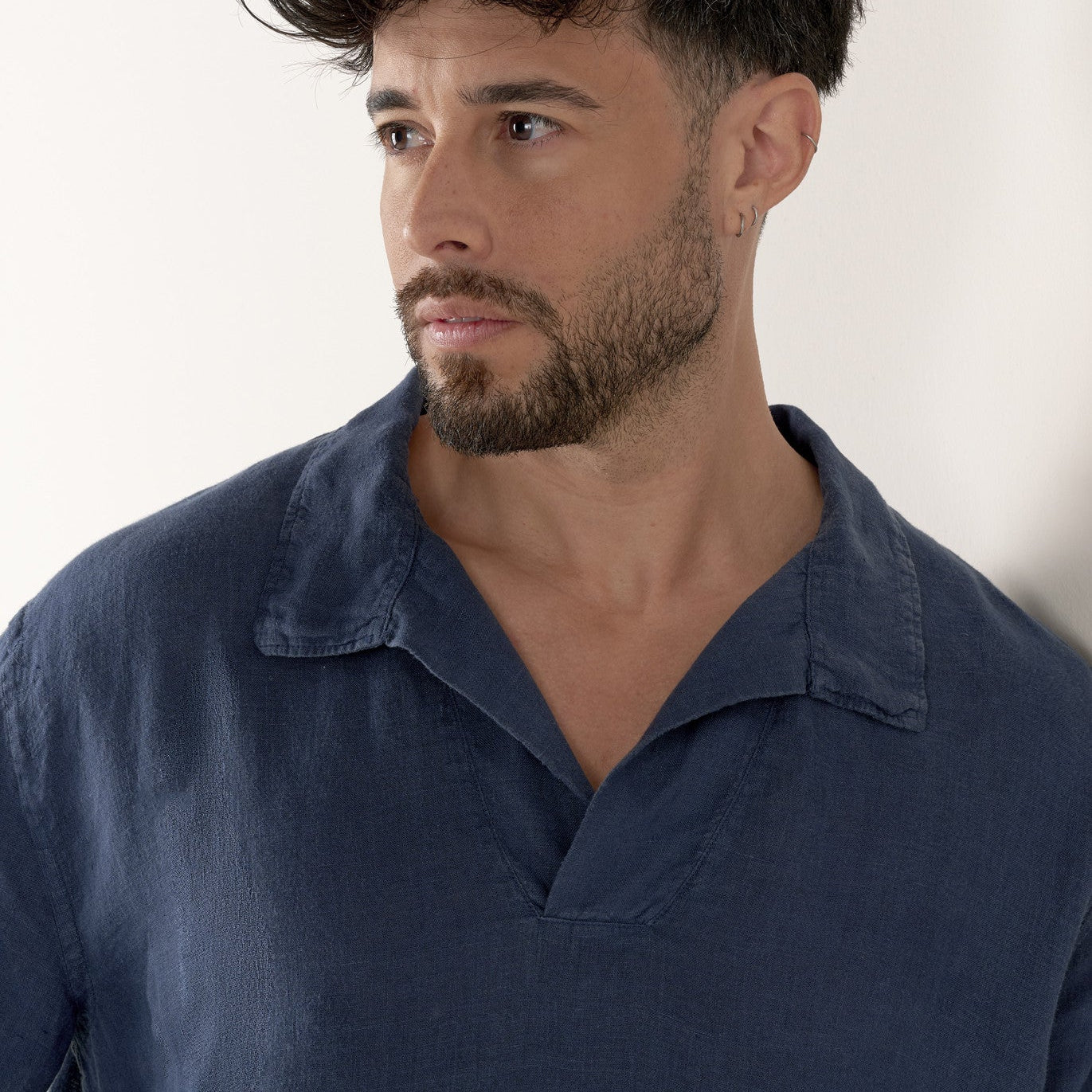 Linen Mariniere Java Shirt L/S: Navy Blue